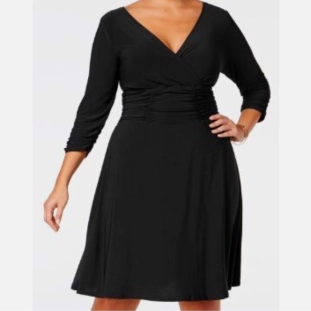 NY Collection Woman Black Formal V Neck Long  Sleeve Dress Women’s Size 1X NWOT